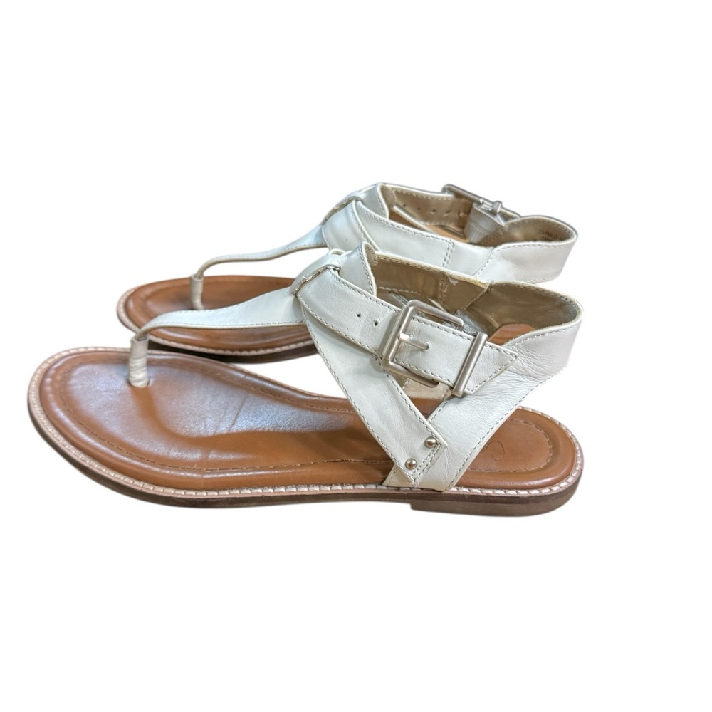 Crown Vintage Beige Off White Leather Sandals Paxley Silvertone Hardware Size 6 - Picture 5 of 7